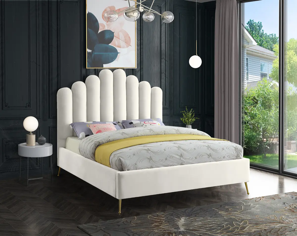 Lily Cream Velvet King Bed 2