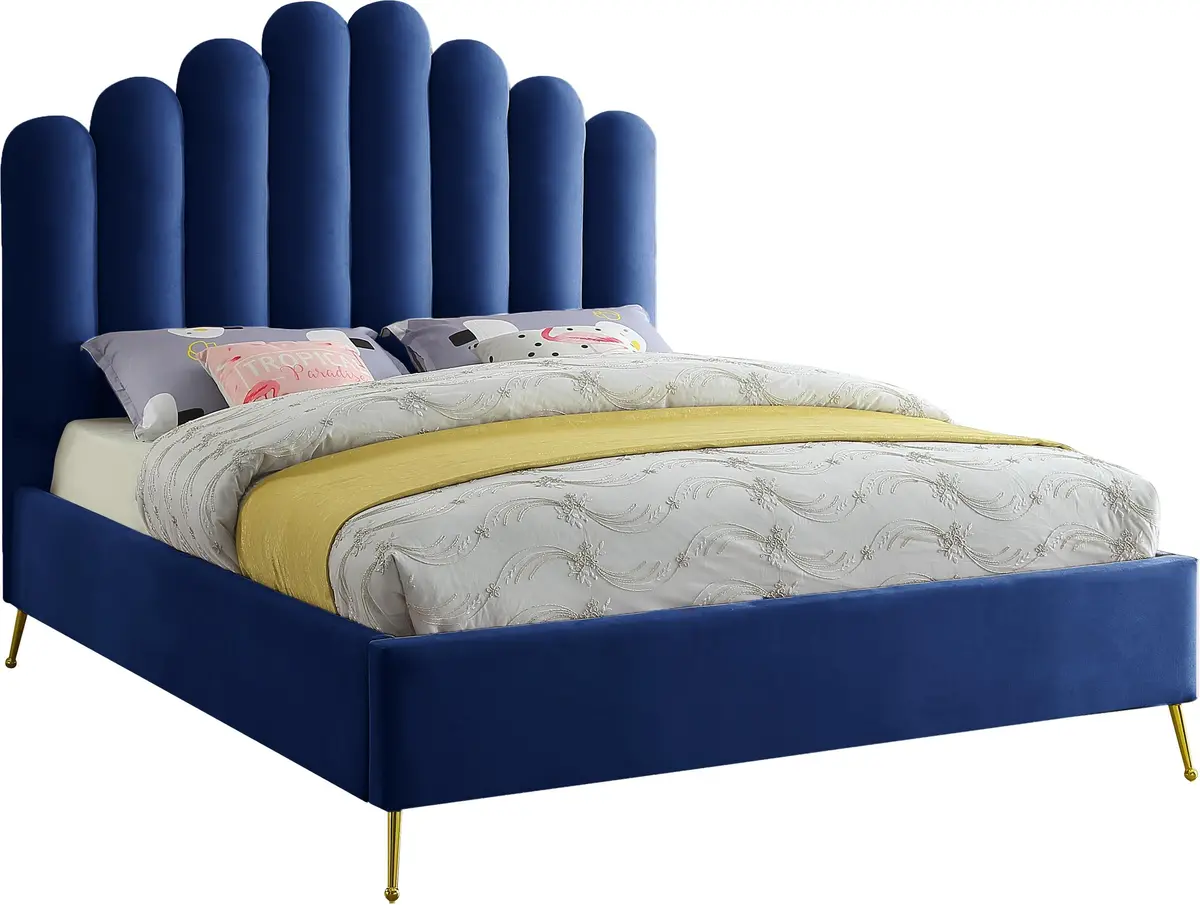 Lily Navy Velvet Queen Bed 1