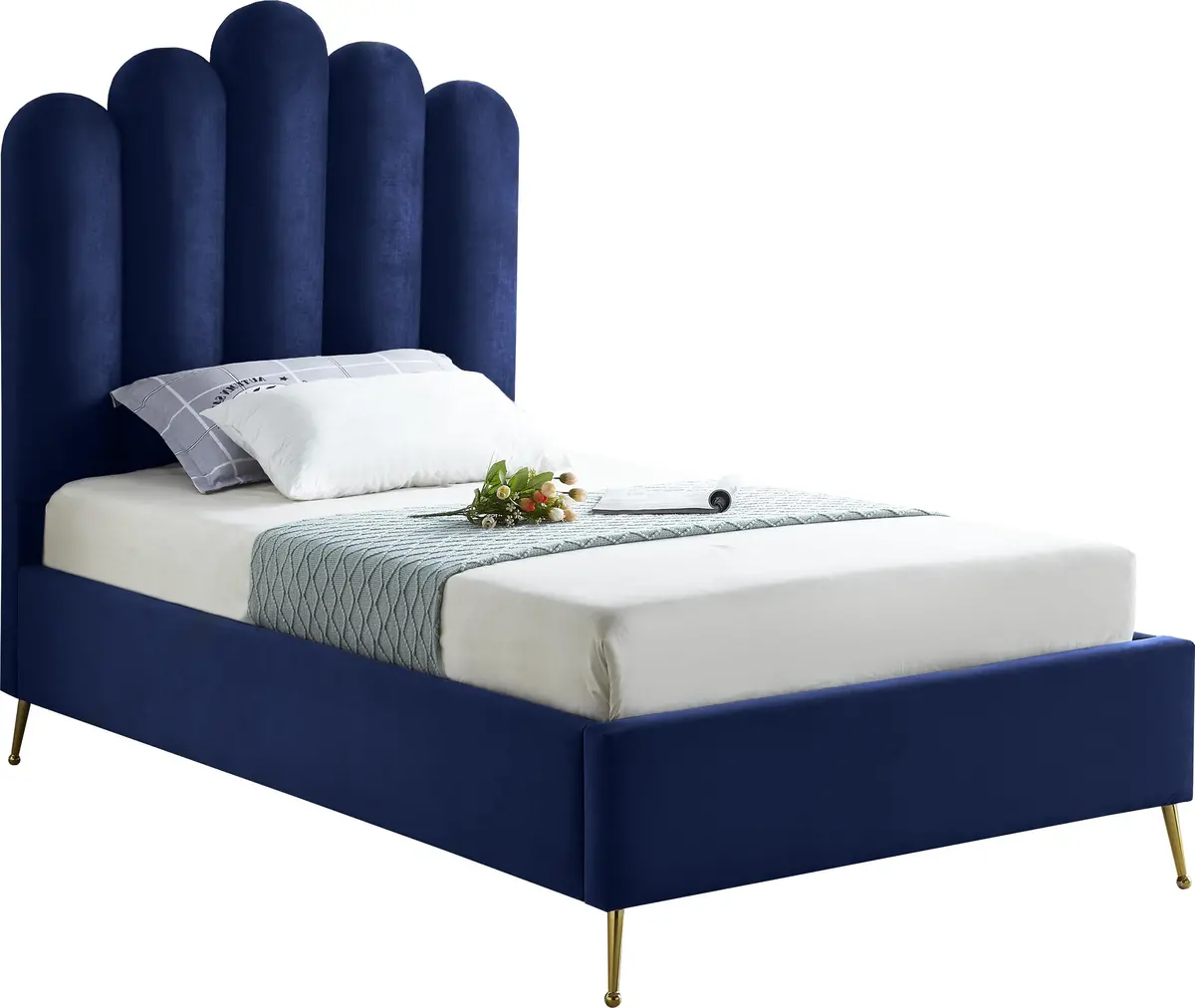 Lily Navy Velvet Twin Bed 1