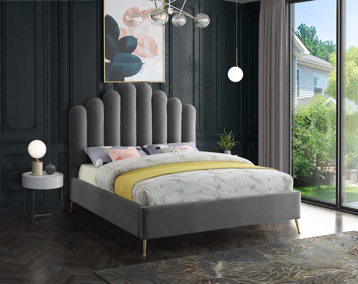 Lily Grey Velvet Full Bed 2