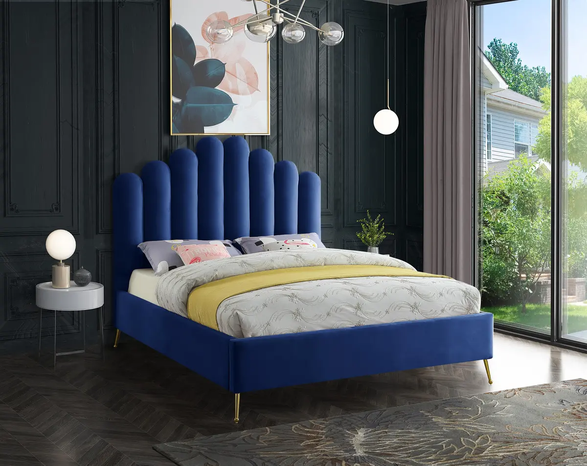 Lily Navy Velvet King Bed 2