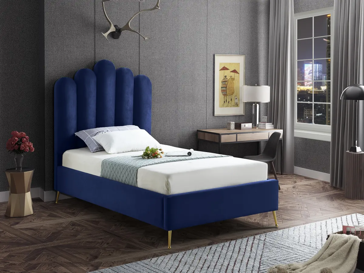 Lily Navy Velvet Twin Bed 2