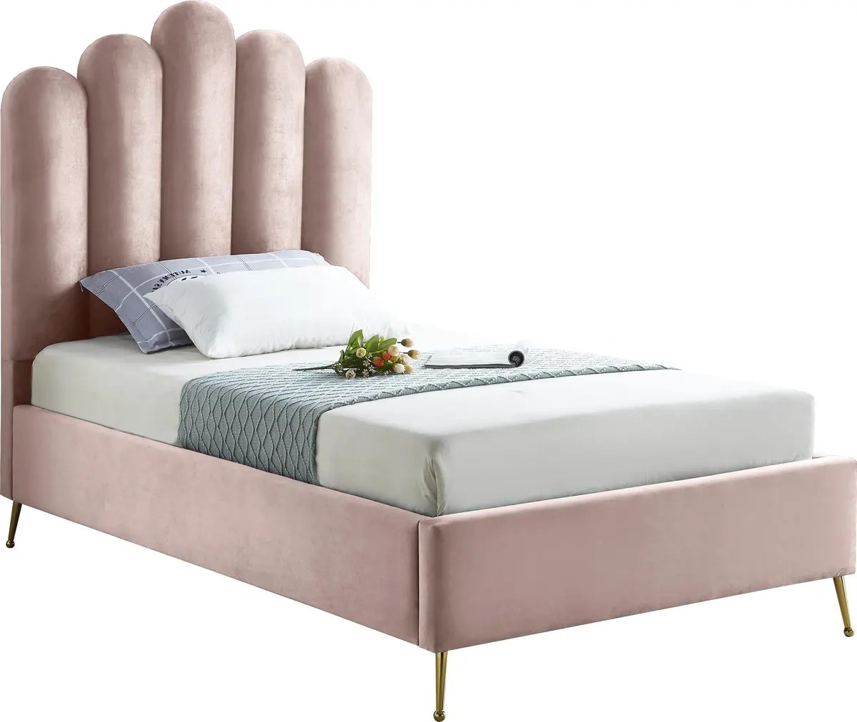 Lily Pink Velvet Twin Bed 1