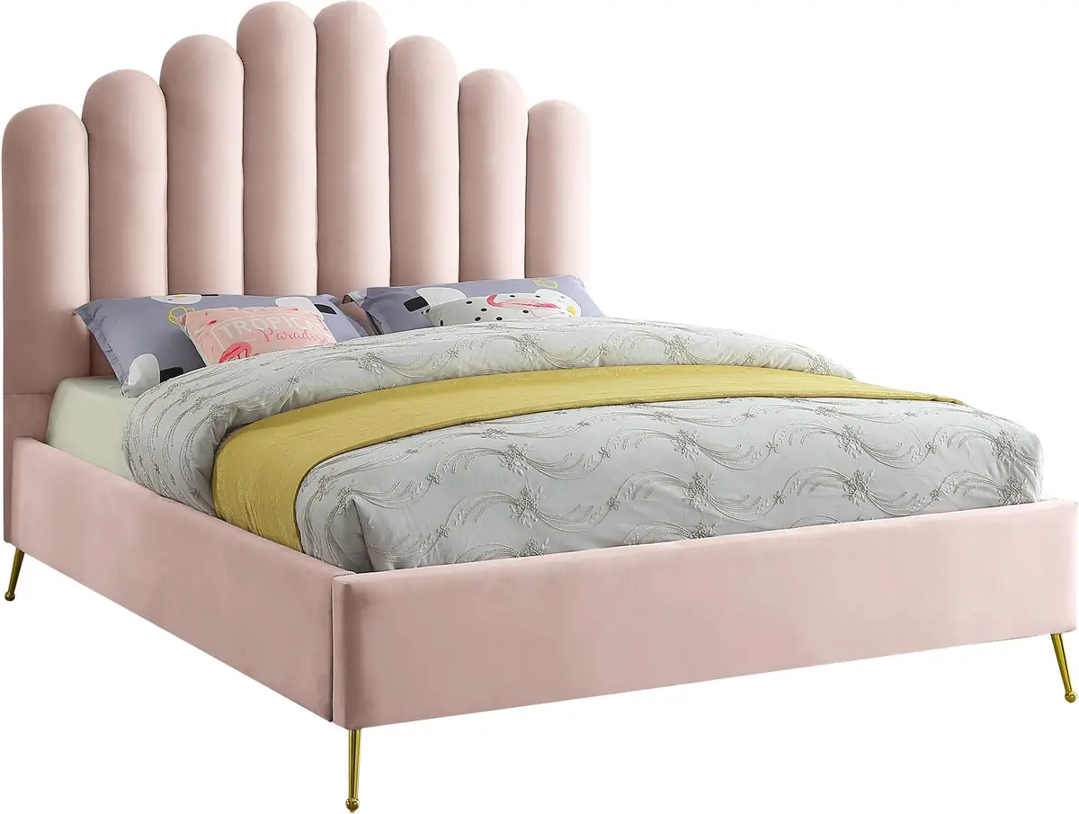 Lily Pink Velvet Queen Bed 1