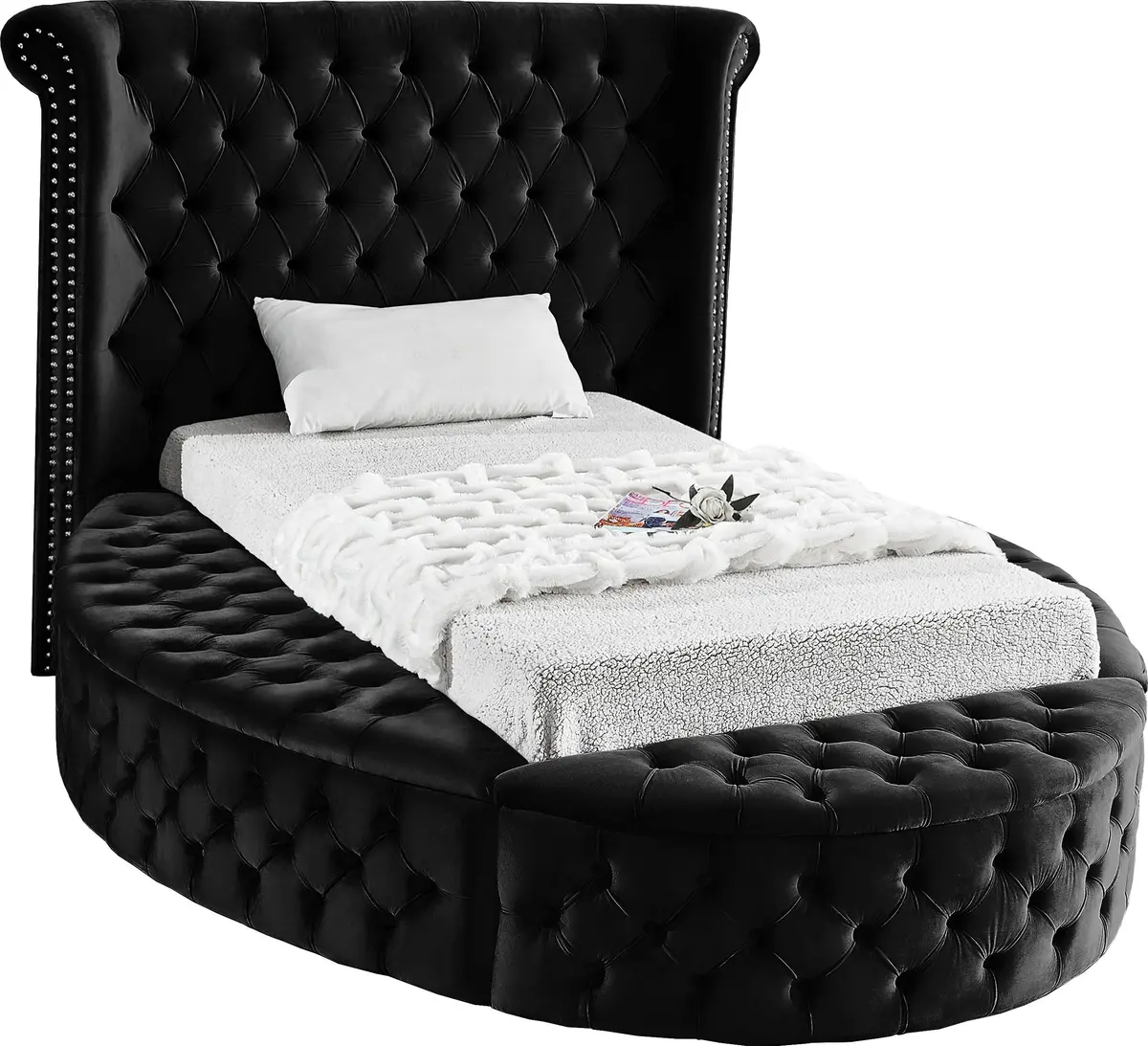 Luxus Black Velvet Twin Bed (3 Boxes) 1