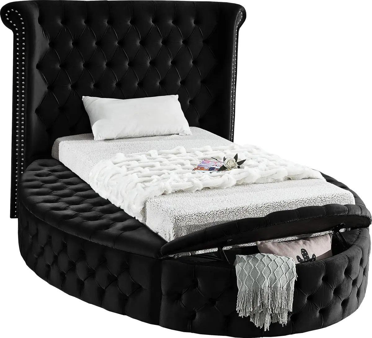 Luxus Black Velvet Twin Bed (3 Boxes) 2