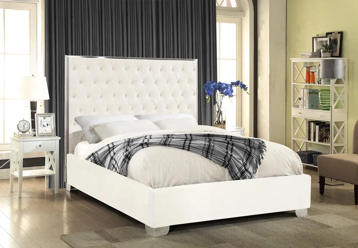 Lexi White Velvet Full Bed 2