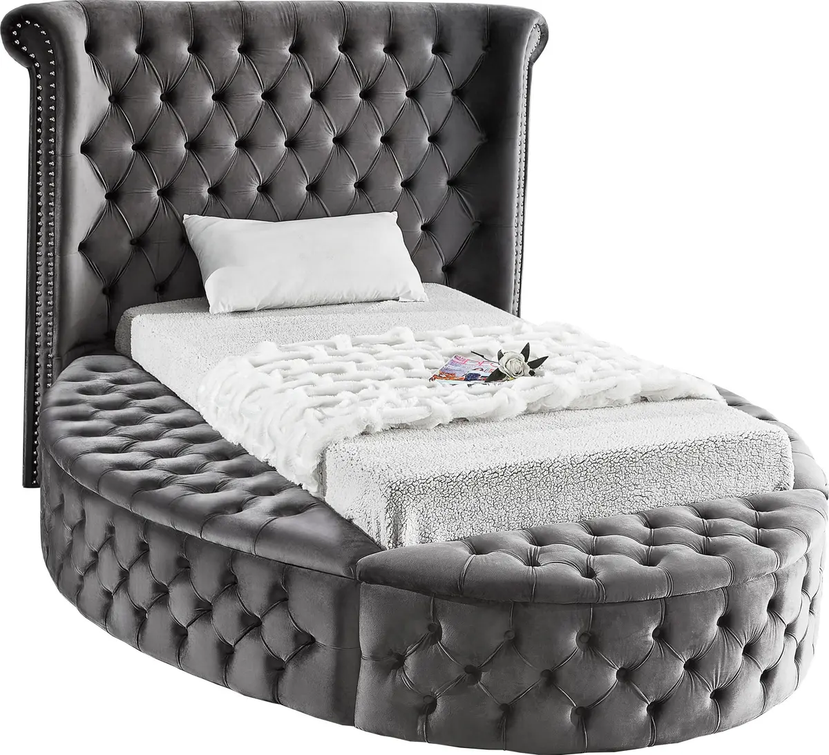 Luxus Grey Velvet Twin Bed (3 Boxes) 1