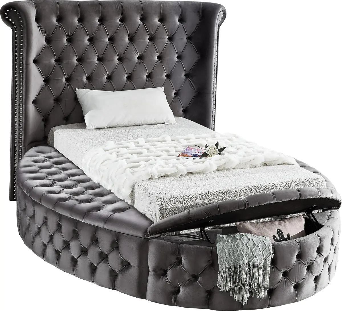 Luxus Grey Velvet Twin Bed (3 Boxes) 2
