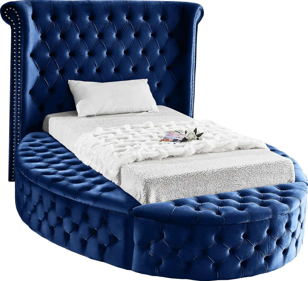 Luxus Navy Velvet Twin Bed (3 Boxes) 1