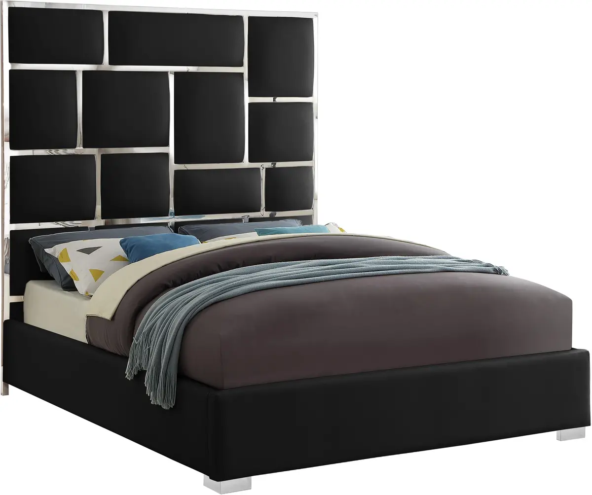 Milan Black Faux Leather Queen Bed 1