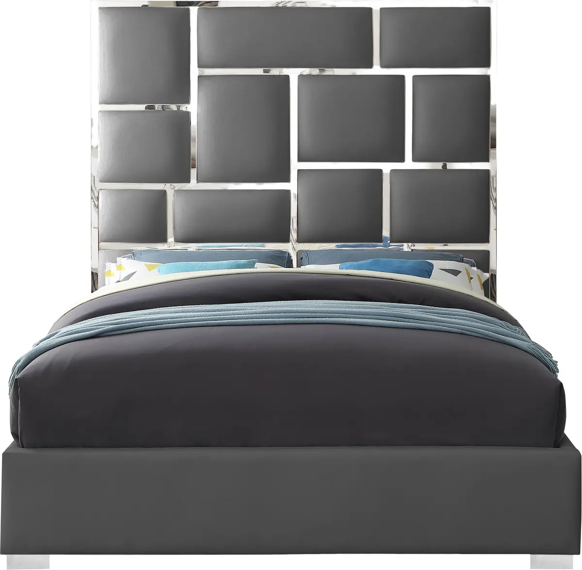 Milan Grey Faux Leather King Bed 2