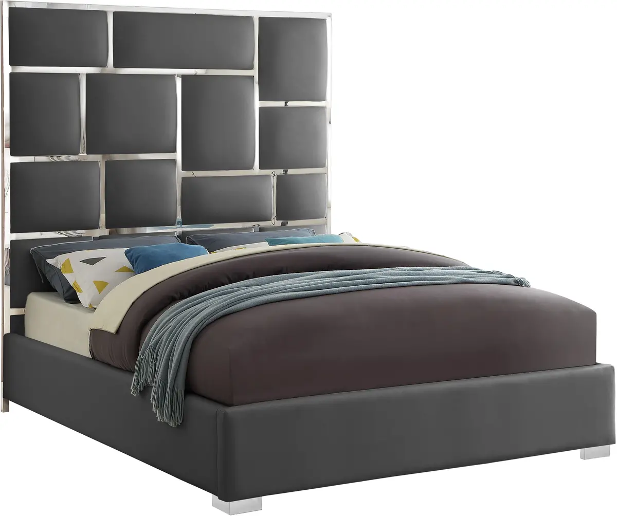Milan Grey Faux Leather King Bed 1