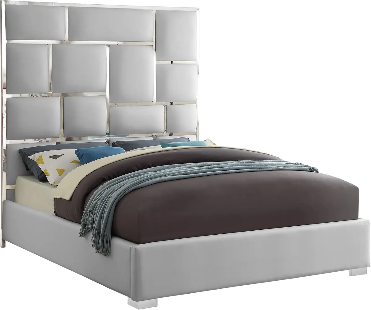 Milan White Faux Leather Queen Bed 1