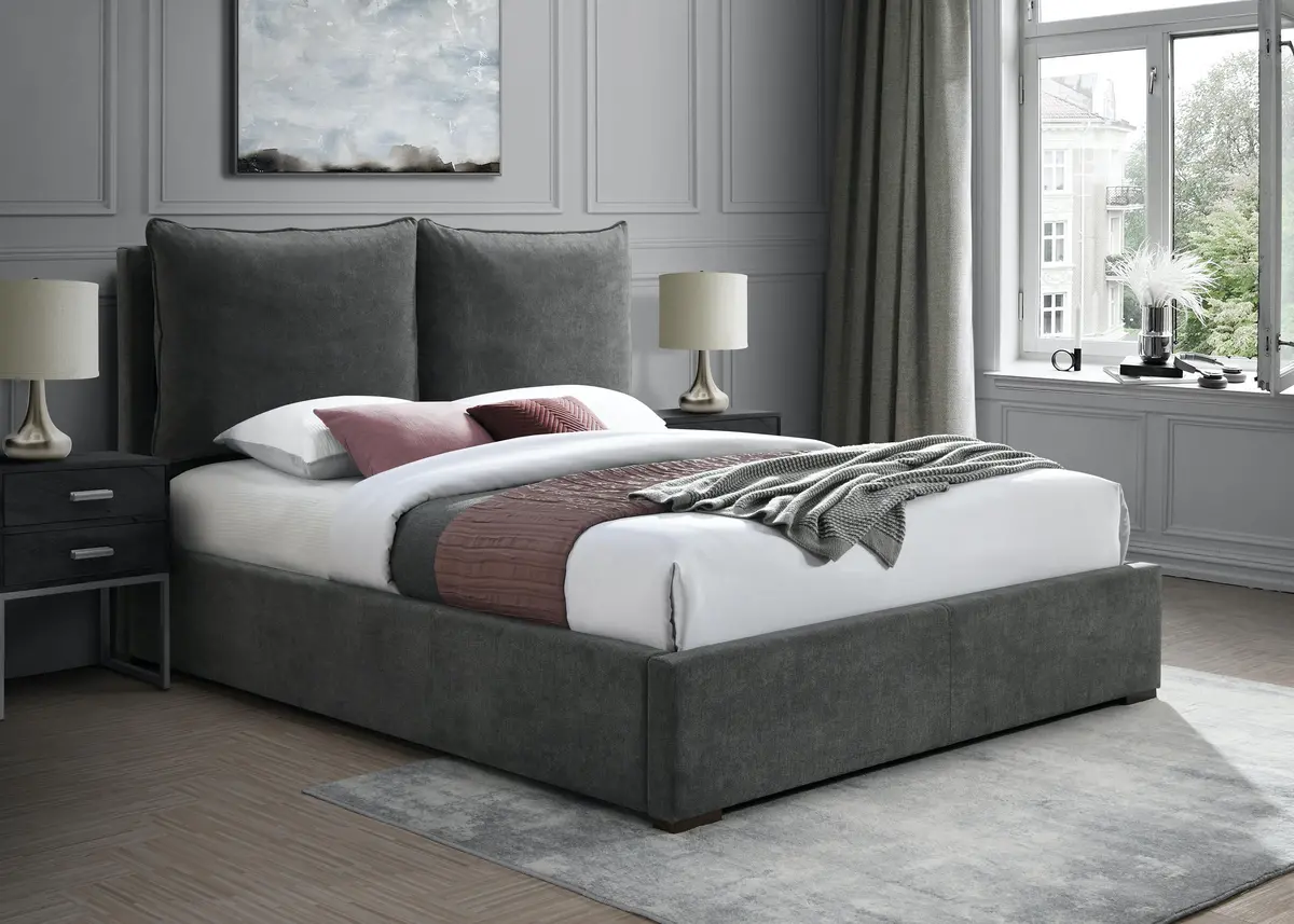 Misha Pepper Black Polyester Fabric Full Bed (3 Boxes) 2