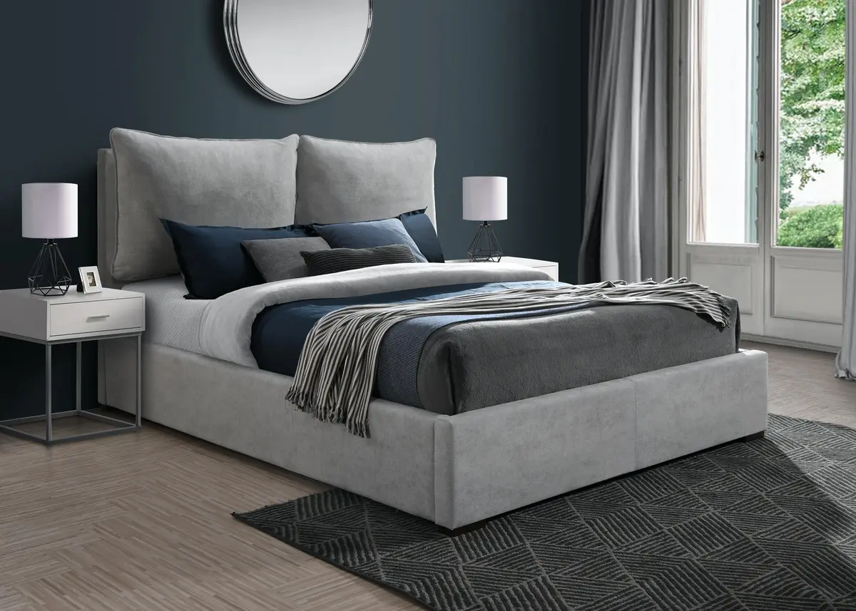 Misha Light Grey Polyester Fabric Full Bed (3 Boxes) 2