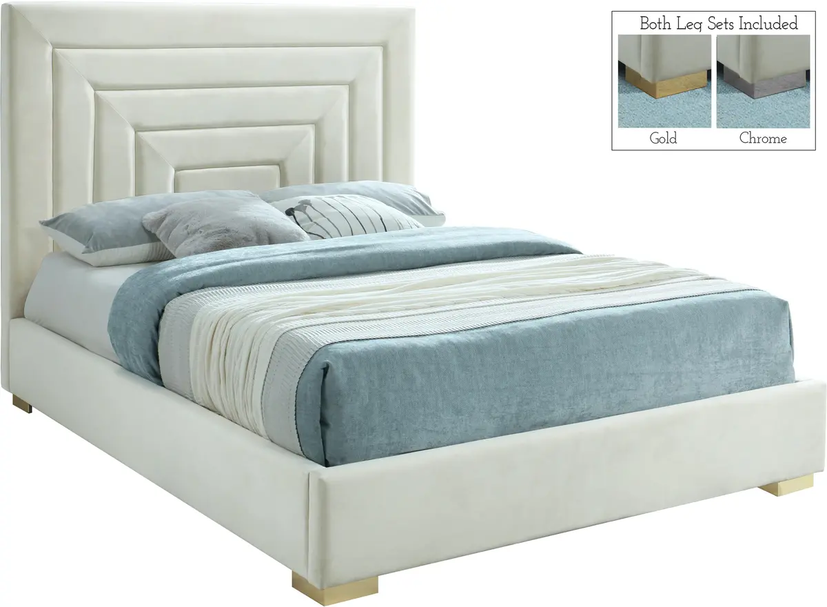 Nora Cream Velvet King Bed 1