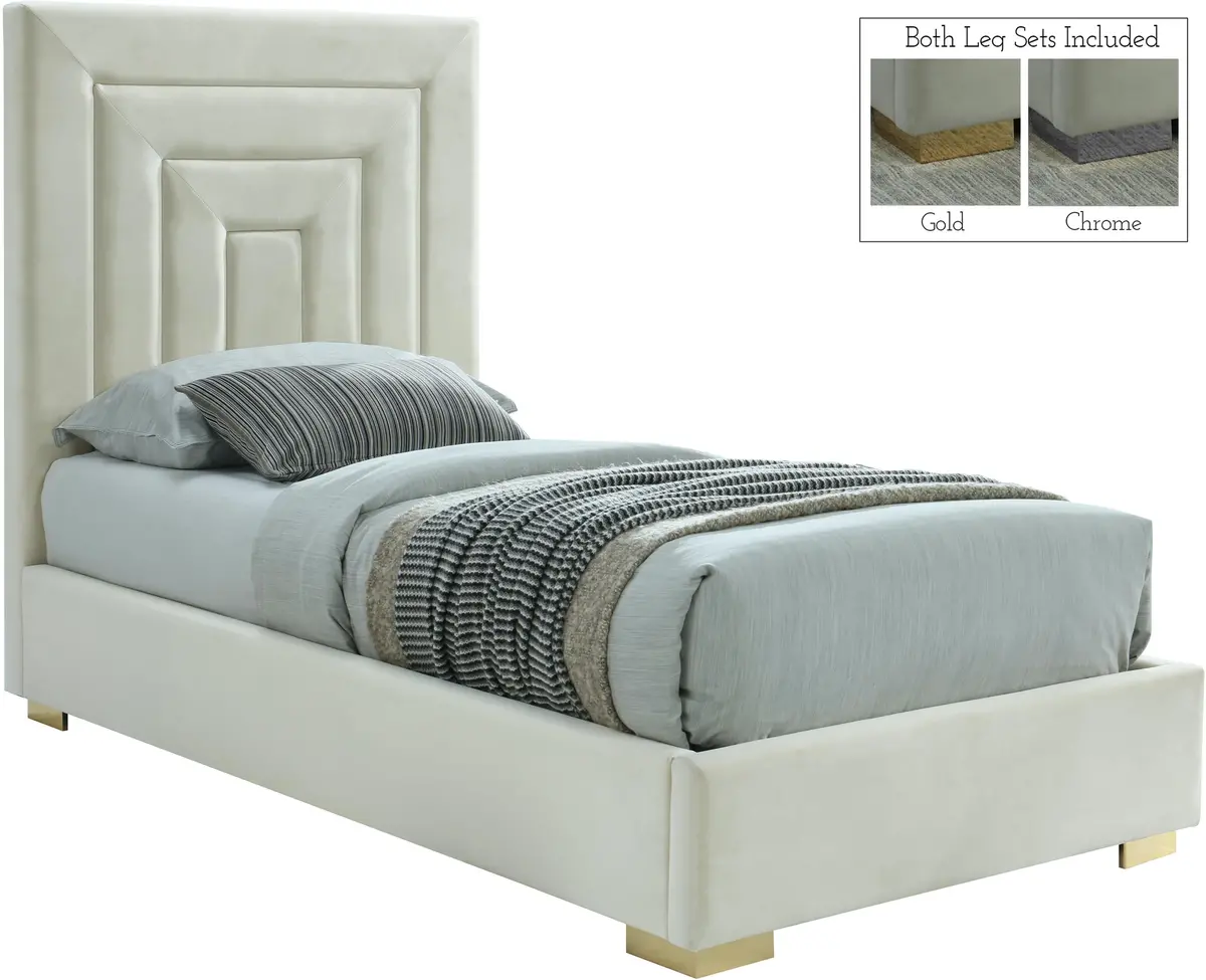 Nora Cream Velvet Twin Bed 1
