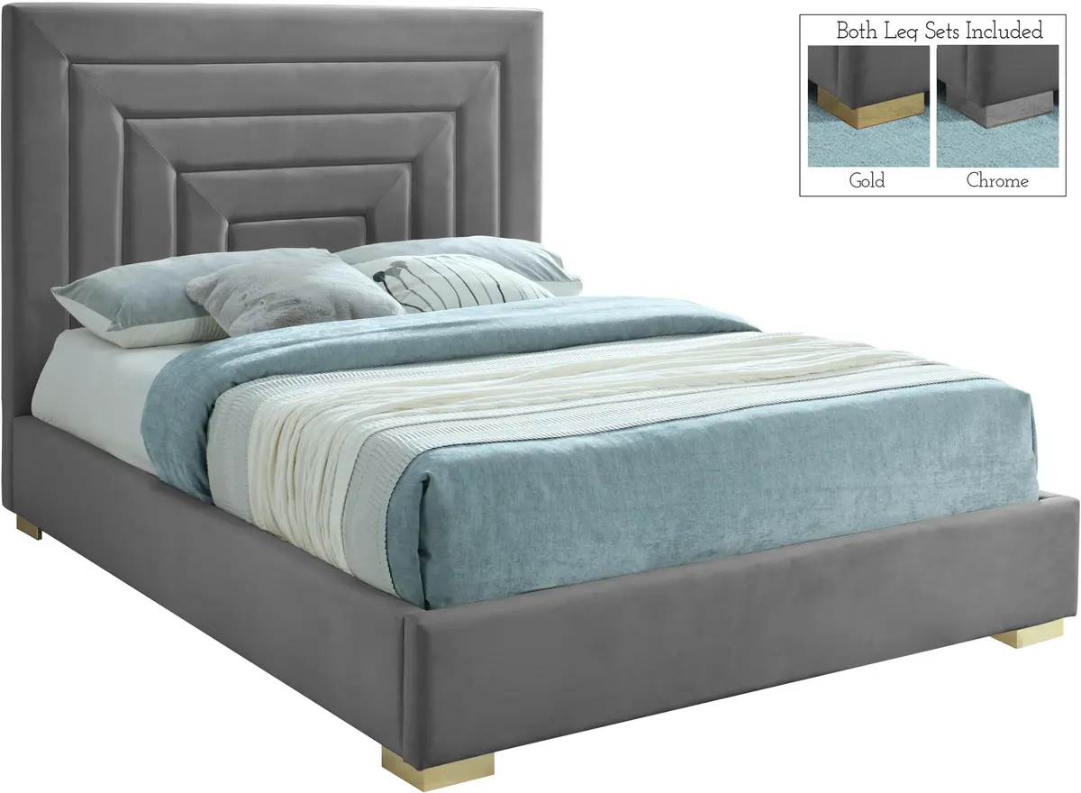 Nora Grey Velvet Queen Bed 1