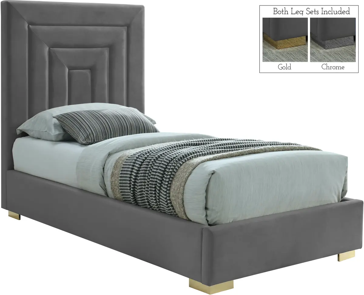 Nora Grey Velvet Twin Bed 1