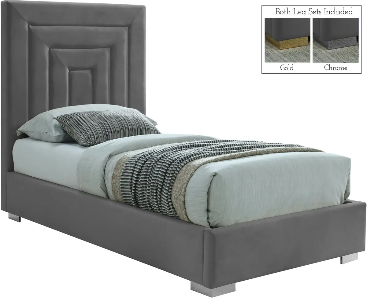 Nora Grey Velvet Twin Bed 2