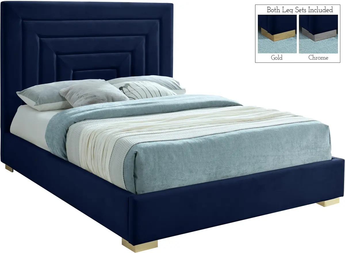 Nora Navy Velvet Full Bed 1