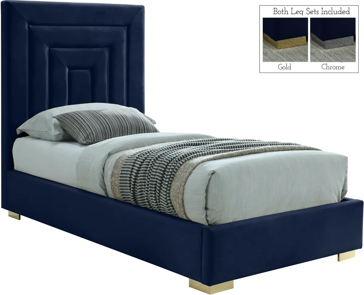 Nora Navy Velvet Twin Bed 1