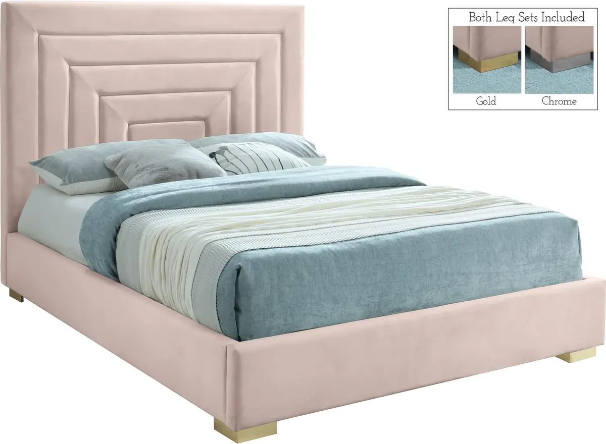 Nora Pink Velvet King Bed 1