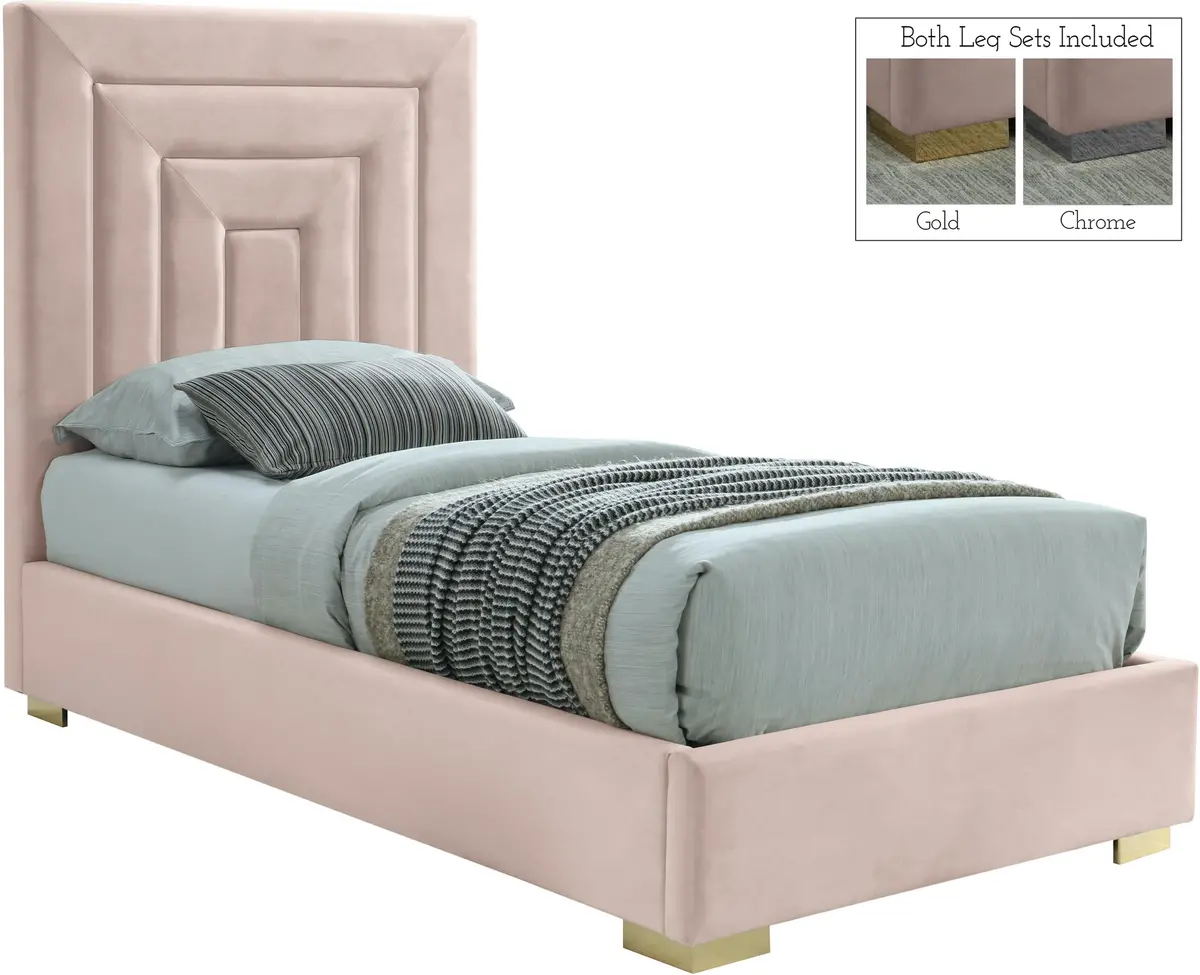 Nora Pink Velvet Twin Bed 1