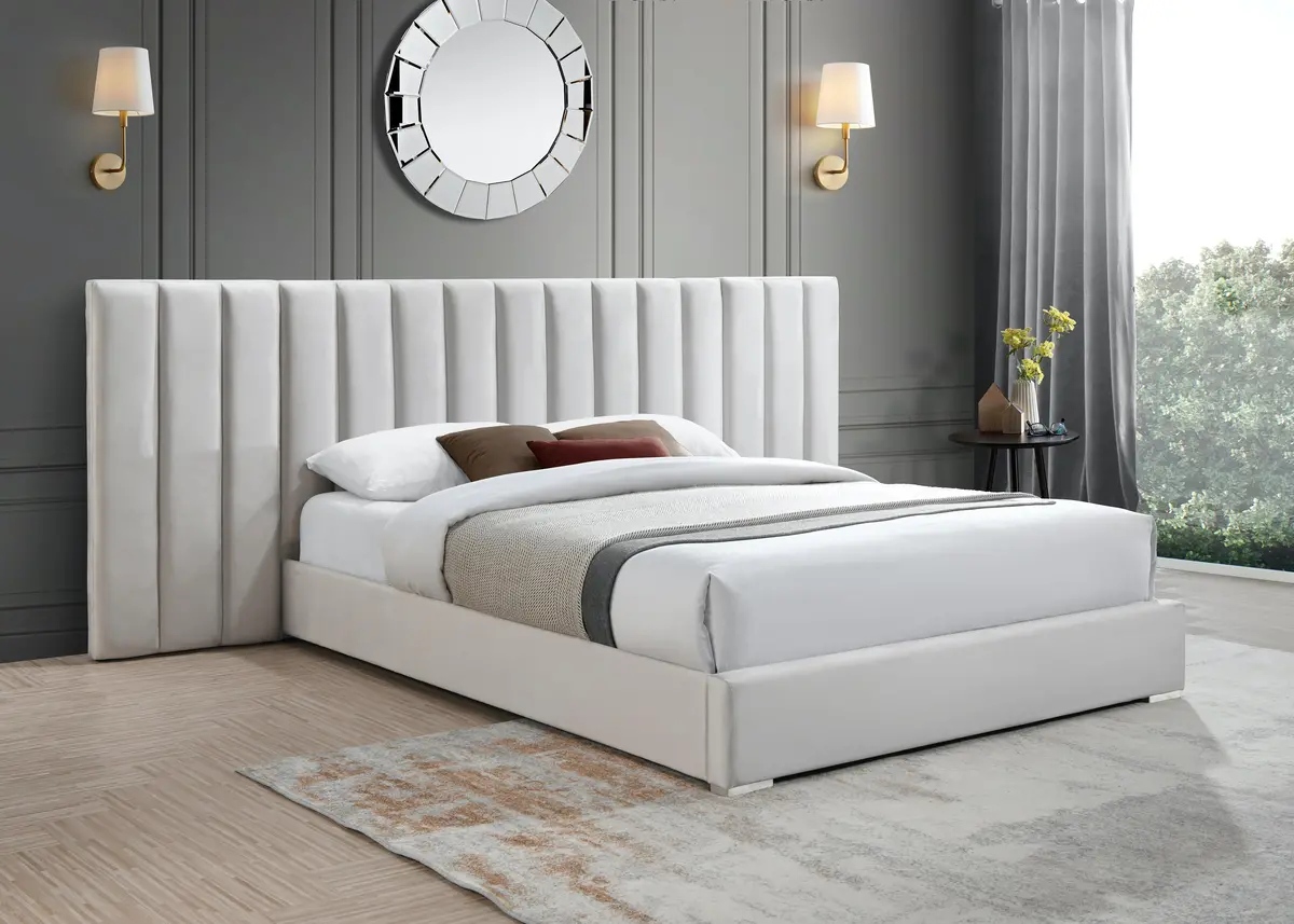 Pablo Cream Velvet King Bed 2