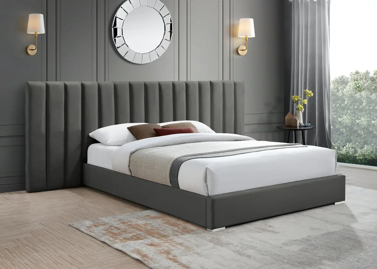 Pablo Grey Velvet Queen Bed 2