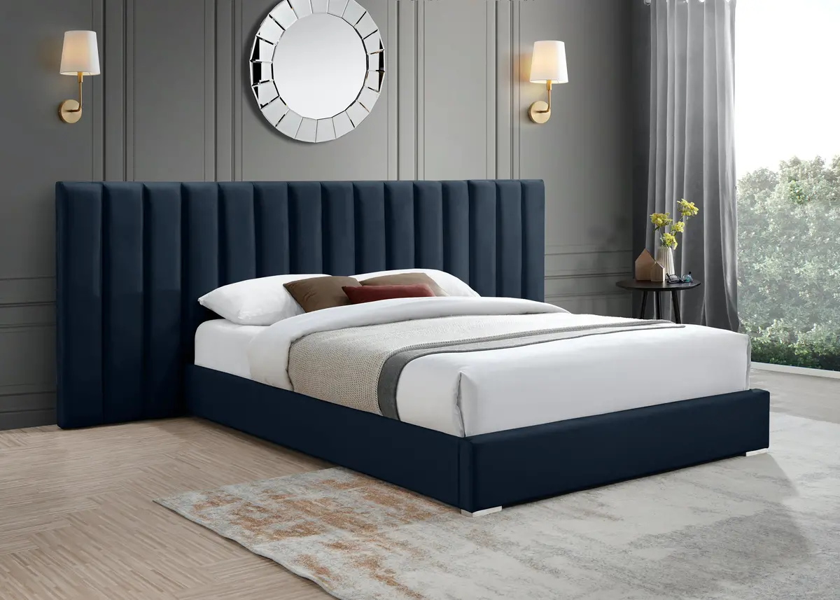 Pablo Navy Velvet Queen Bed 2