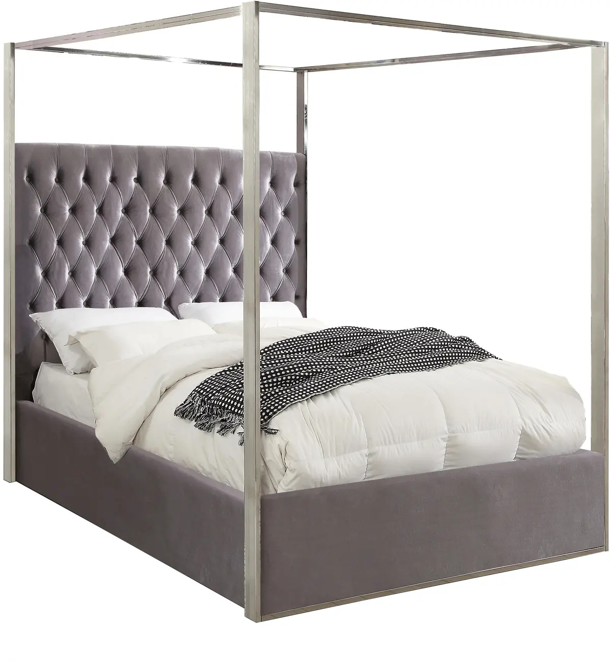 Porter Grey Velvet Queen Bed 1