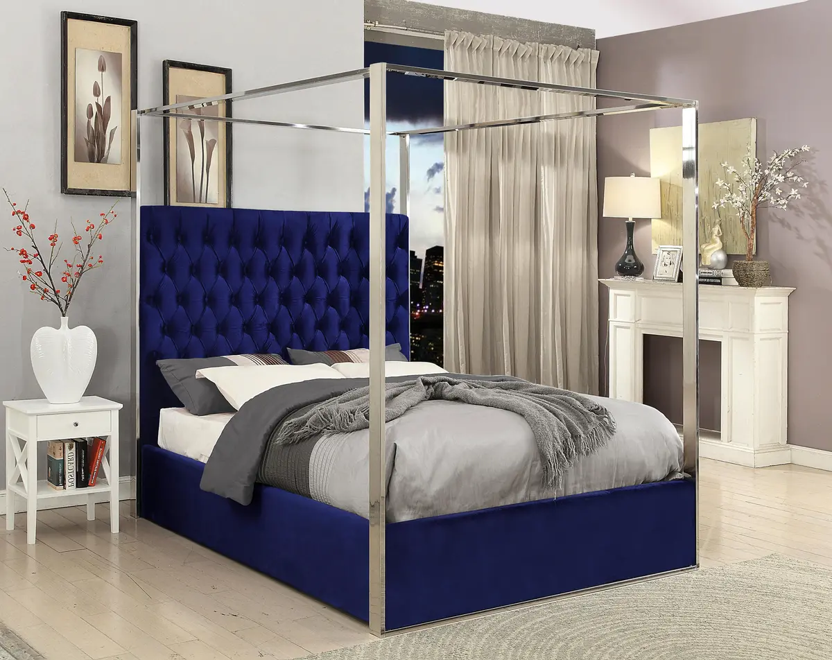 Porter Navy Velvet Queen Bed 2