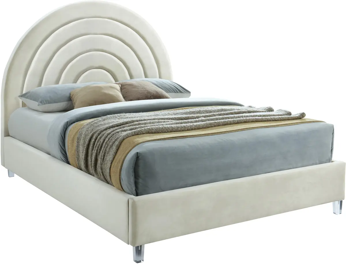 Rainbow Cream Velvet Queen Bed 1