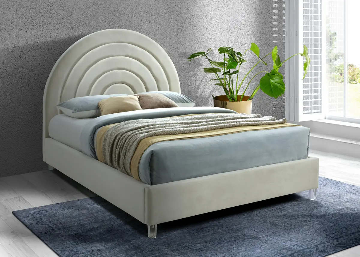 Rainbow Cream Velvet Queen Bed 2
