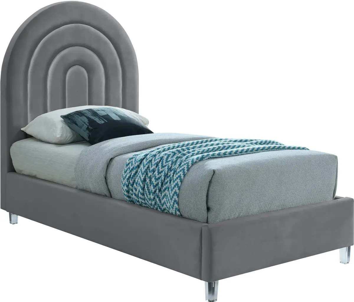 Rainbow Grey Velvet Twin Bed 1