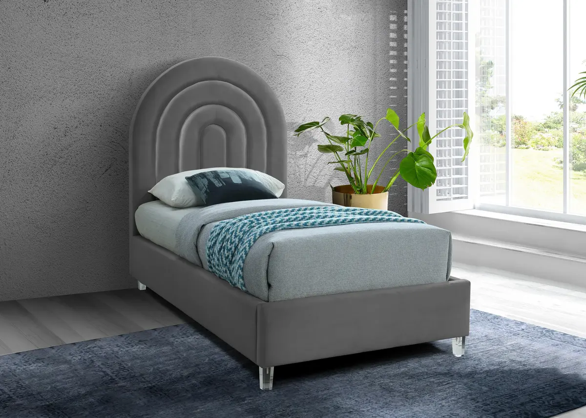 Rainbow Grey Velvet Twin Bed 2