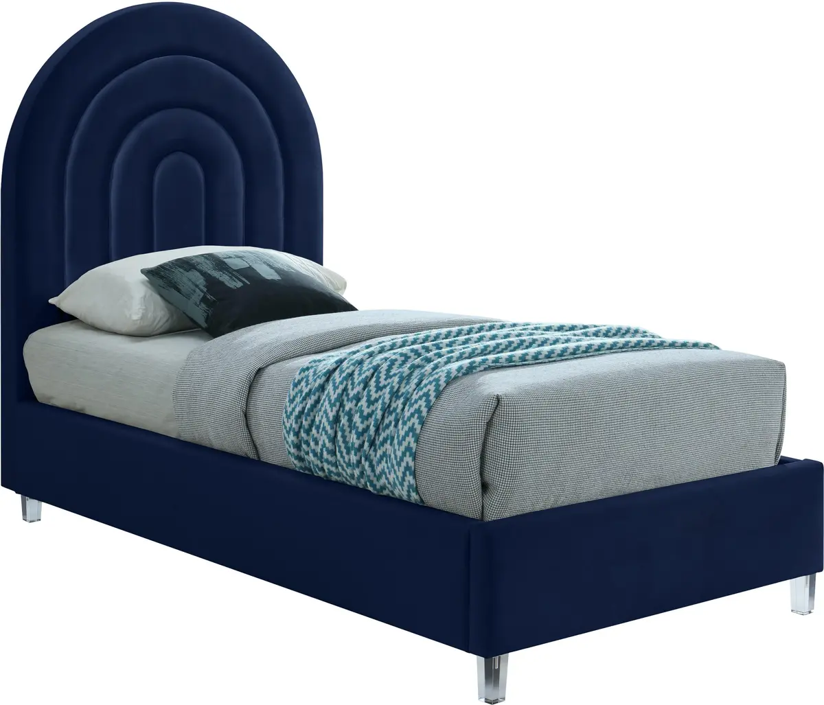 Rainbow Navy Velvet Twin Bed 1