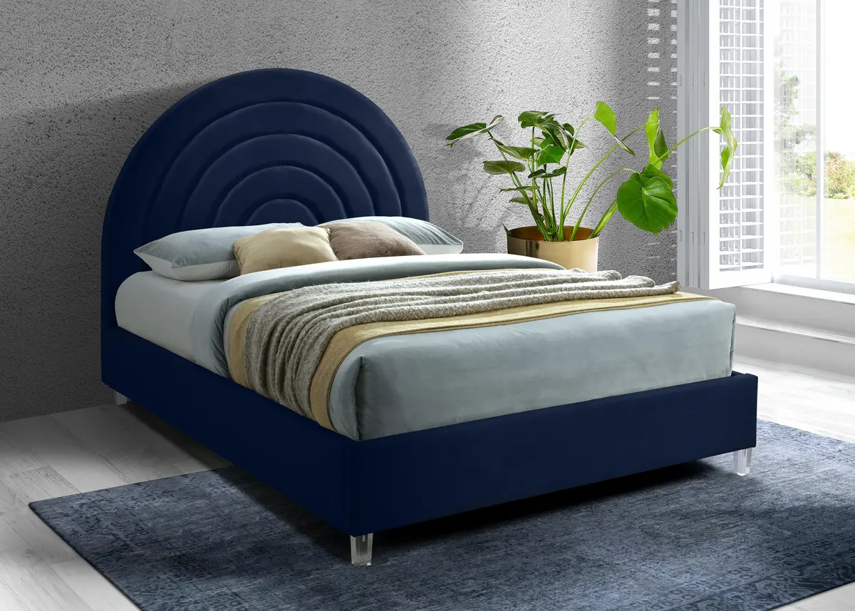 Rainbow Navy Velvet Full Bed 2