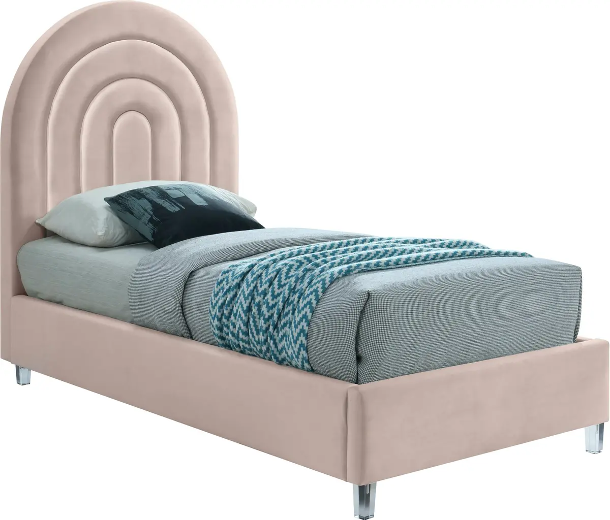 Rainbow Pink Velvet Twin Bed 1