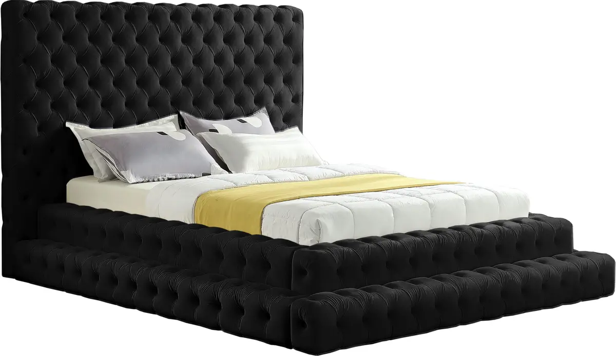 Revel Black Velvet Queen Bed (3 Boxes) 1