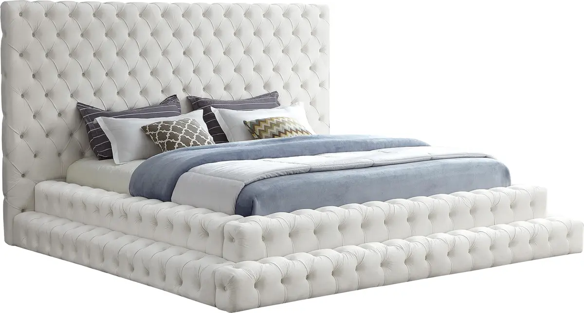 Revel Cream Velvet King Bed (3 Boxes) 1