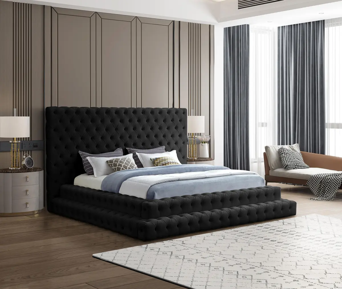 Revel Black Velvet King Bed (3 Boxes) 2
