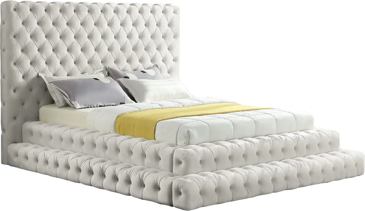 Revel Cream Velvet Queen Bed (3 Boxes) 1