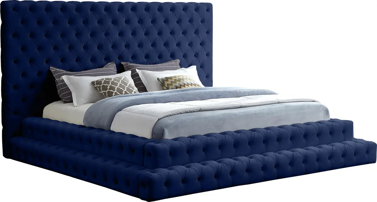Revel Navy Velvet King Bed (3 Boxes) 1
