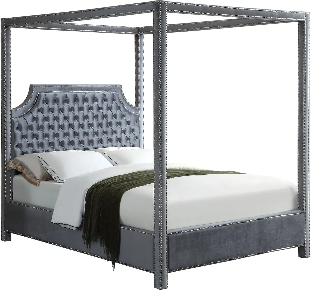 Rowan Grey Velvet King Bed (3 Boxes) 1