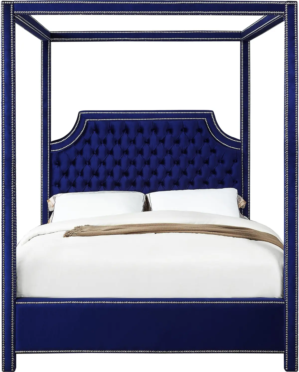 Rowan Navy Velvet Queen Bed (3 Boxes) 2