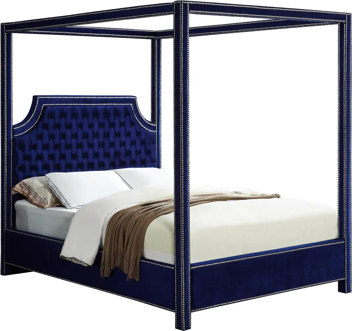 Rowan Navy Velvet Queen Bed (3 Boxes) 1