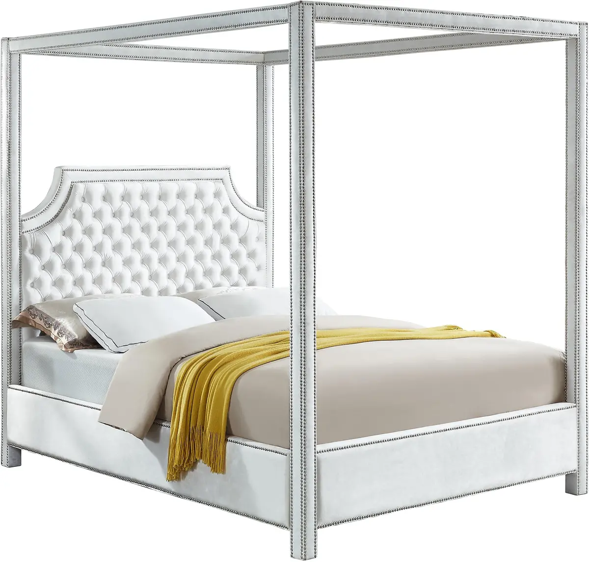Rowan White Velvet King Bed (3 Boxes) 1
